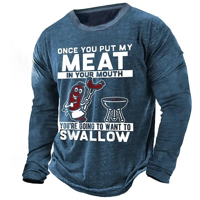 3D Vertigo Print Meat Lover's T-Shirt for Men - Retro Graphic Tee with Breathable Fabric