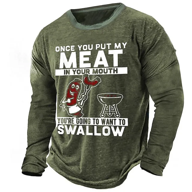 3D Vertigo Print Meat Lover's T-Shirt for Men - Retro Graphic Tee with Breathable Fabric