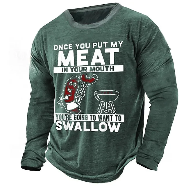 3D Vertigo Print Meat Lover's T-Shirt for Men - Retro Graphic Tee with Breathable Fabric