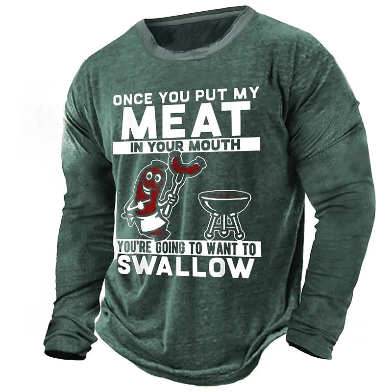 3D Vertigo Print Meat Lover's T-Shirt for Men - Retro Graphic Tee with Breathable Fabric