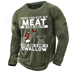 3D Vertigo Print Meat Lover's T-Shirt for Men - Retro Graphic Tee with Breathable Fabric