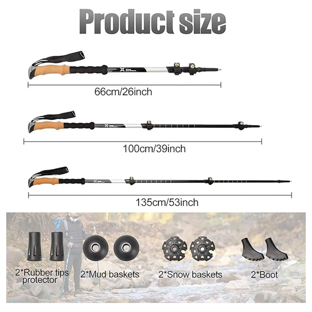 ALUMINUM 3 PIECE TREKKING POLES WITH CORK HANDLES