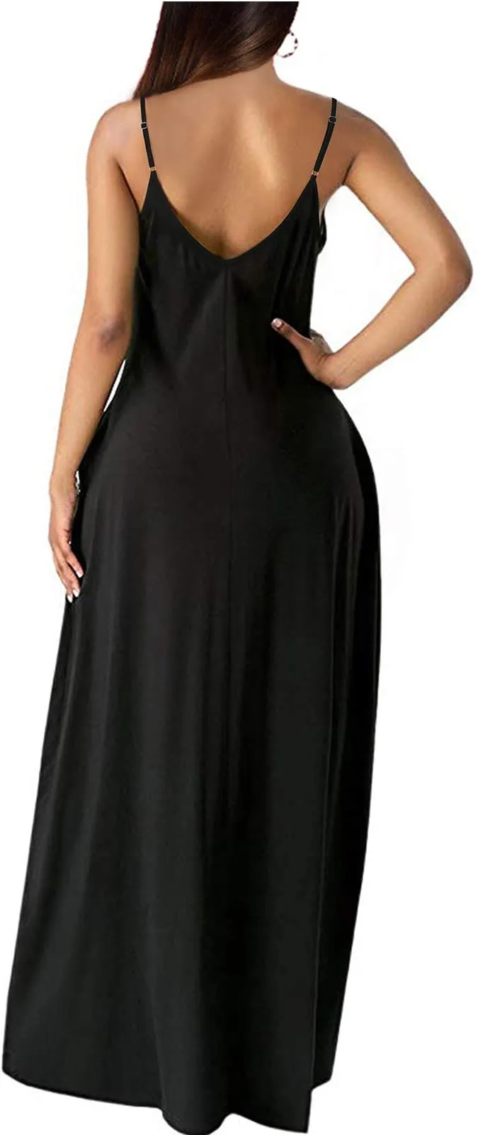 Army Green Womens Casual Sleeveless Plus Size Loose Plain Long Maxi Dress with Pockets - Wolddress