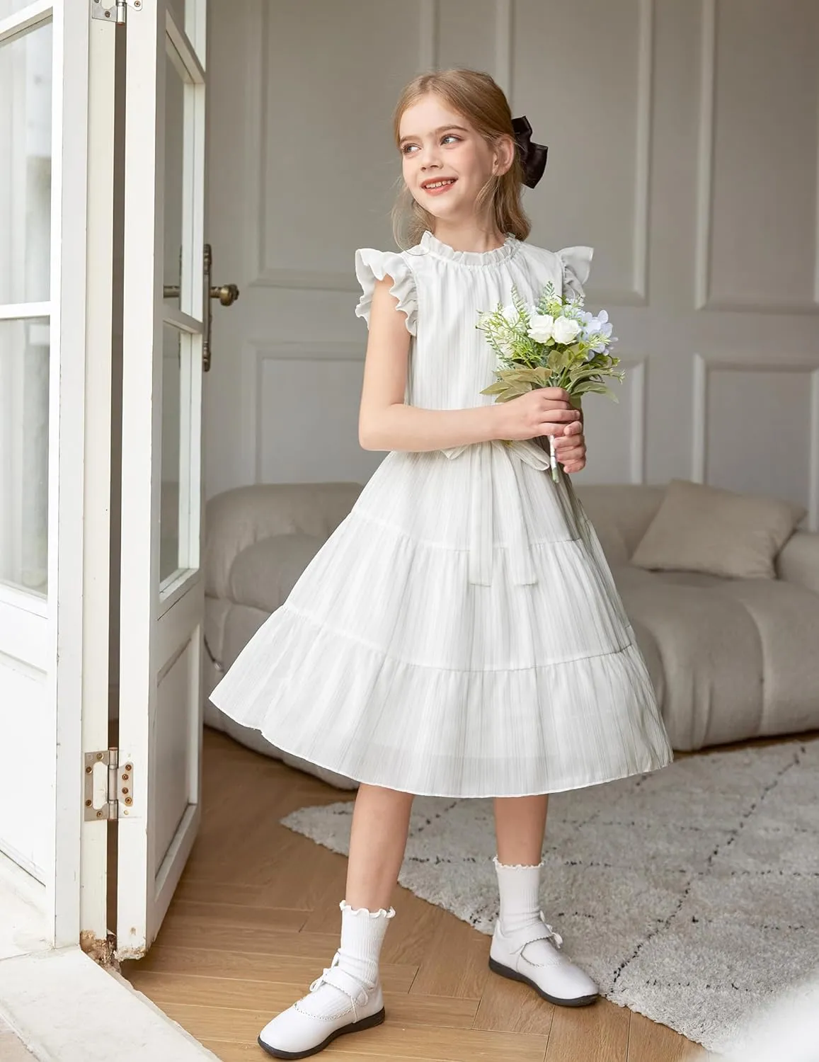 Arshiner Tween Girls Summer Dress Ruffle Sleeve A Line Elegant Dresses