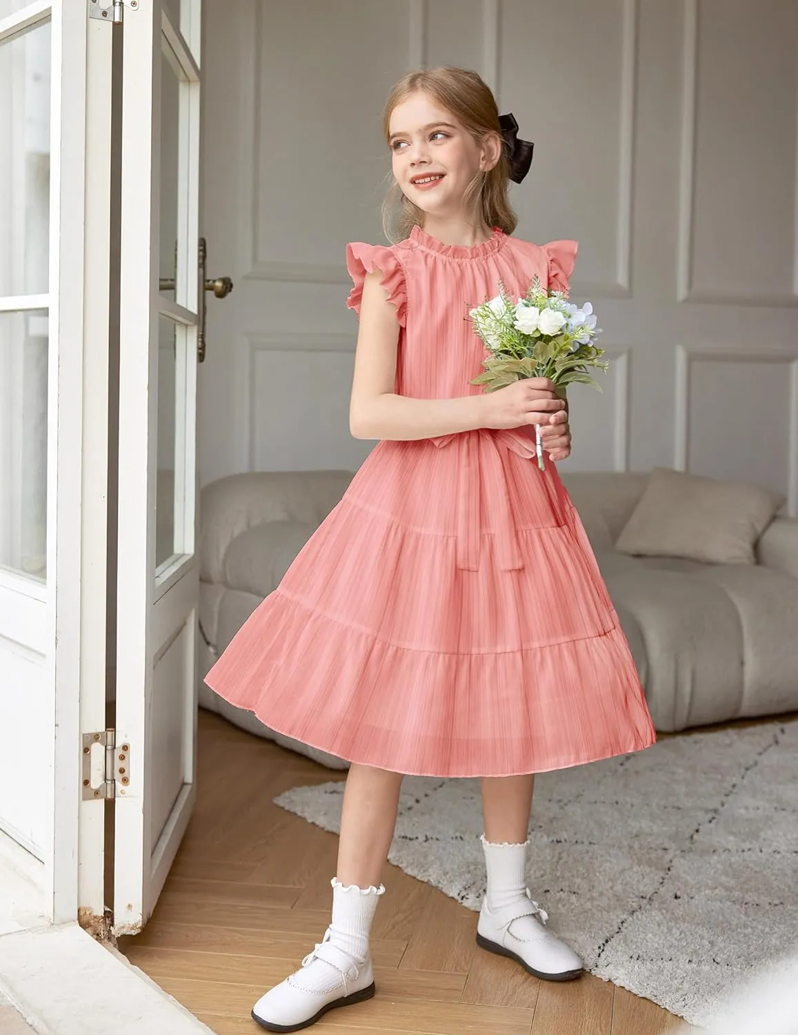 Arshiner Tween Girls Summer Dress Ruffle Sleeve A Line Elegant Dresses