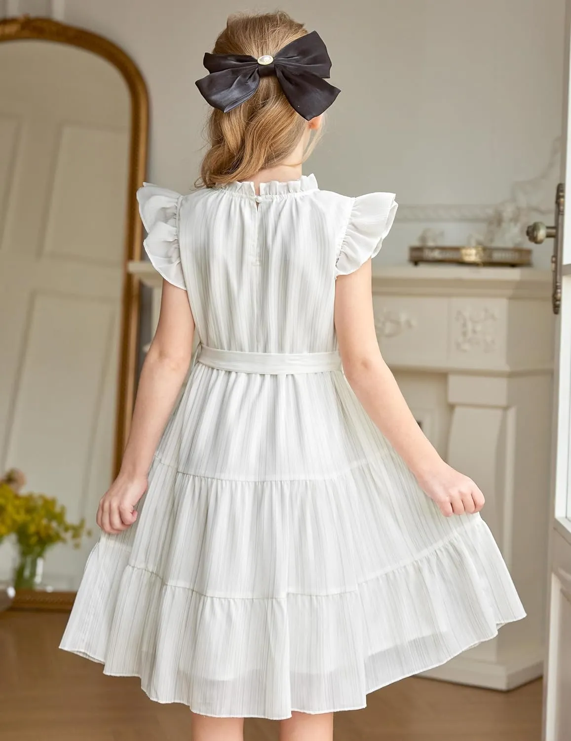 Arshiner Tween Girls Summer Dress Ruffle Sleeve A Line Elegant Dresses