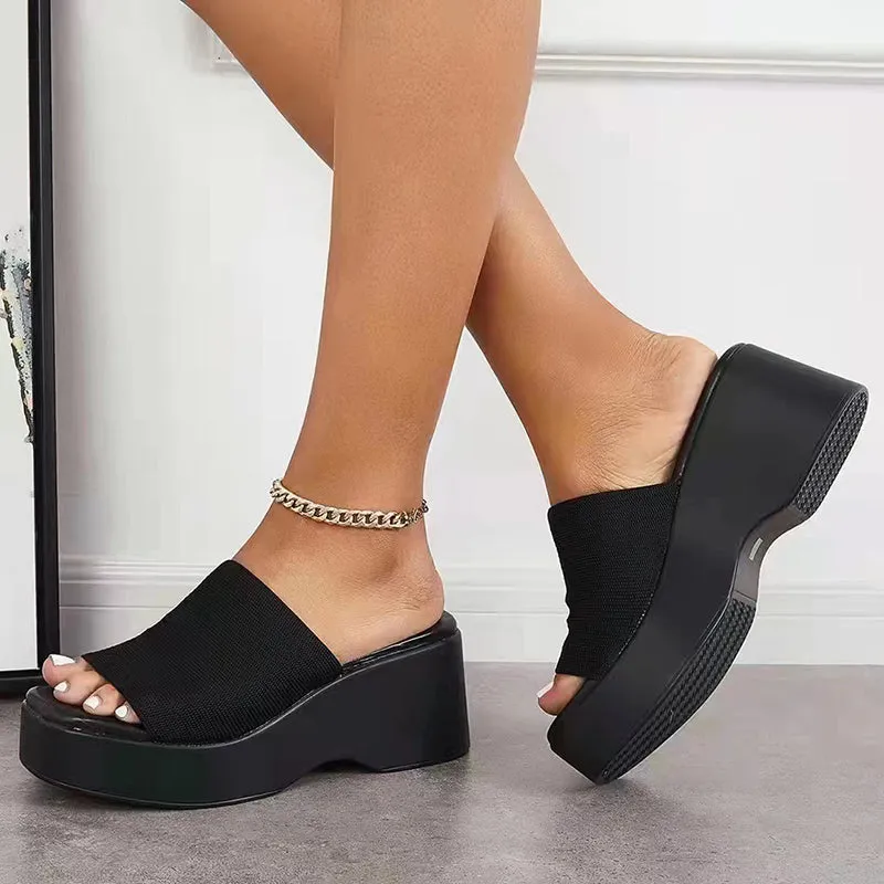 Beach slip on platform sandals wedge peep toe slide sandals