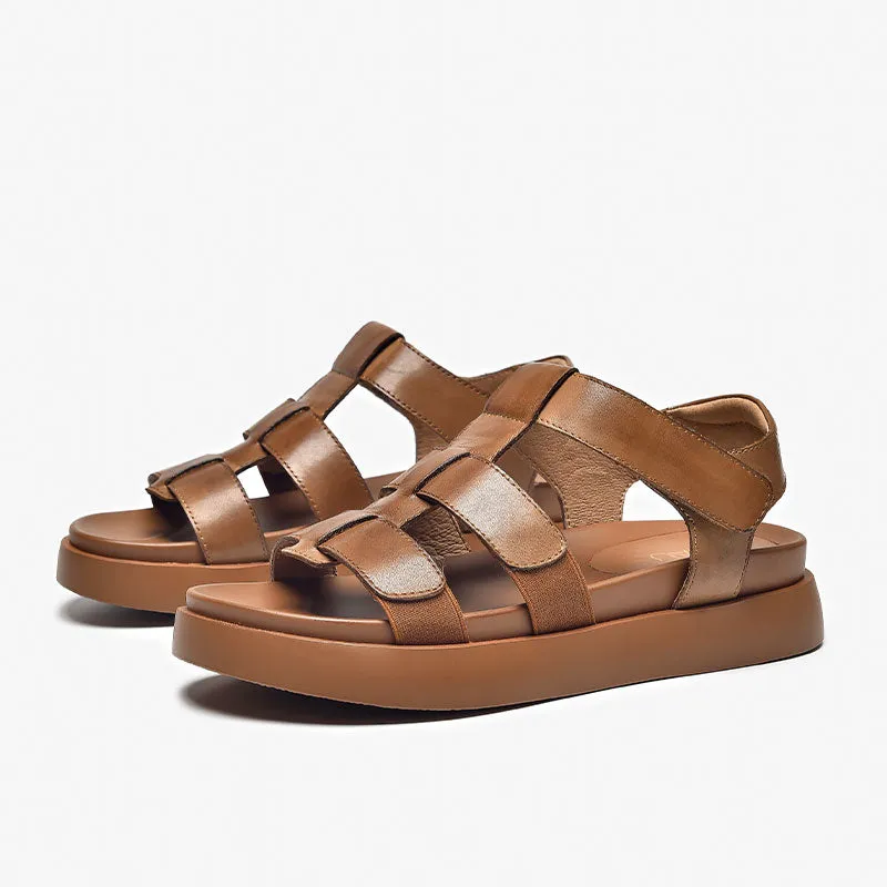 Beautoday Women's Leather Open Toe Fisherman Sandals with Thick Sole