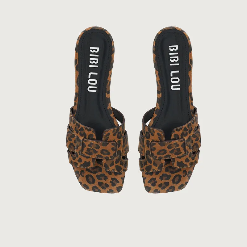Bibi Lou Holly Leopard Leather Flat Sandals