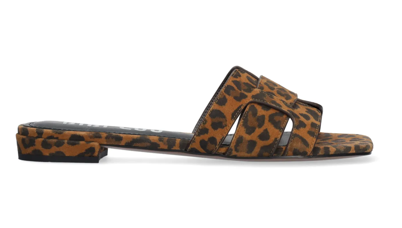 Bibi Lou Holly Leopard Leather Flat Sandals