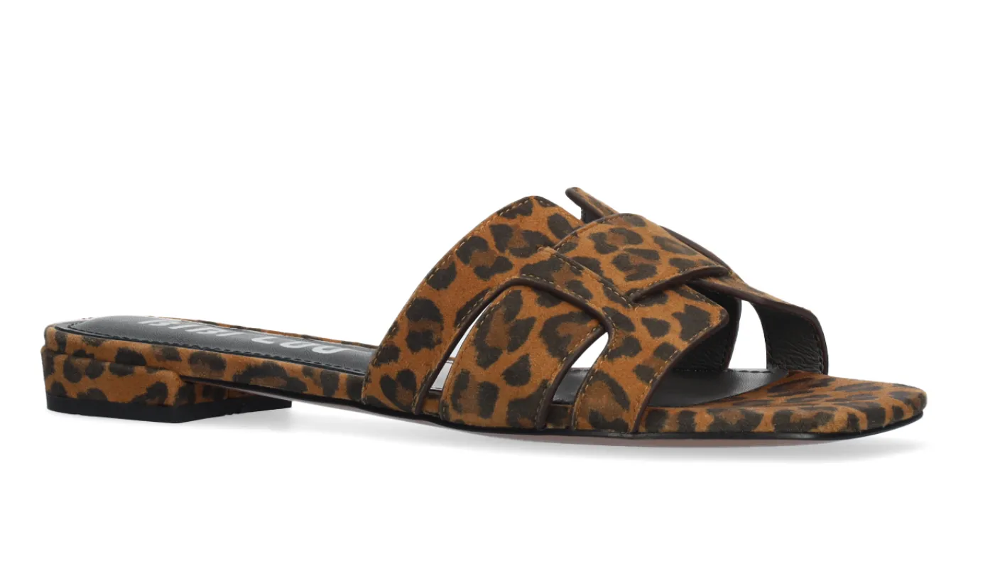Bibi Lou Holly Leopard Leather Flat Sandals