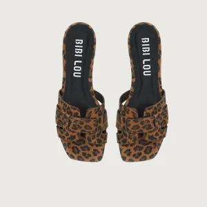 Bibi Lou Holly Leopard Leather Flat Sandals