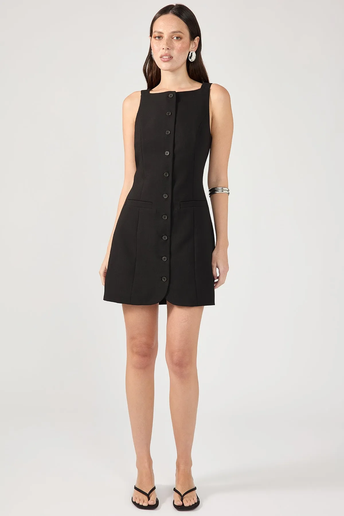 Black Button-Up High Neck Dress