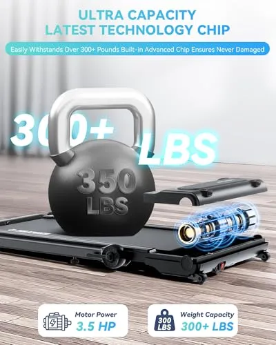 BULAPEACH Treadmill Walking Pad with Incline, 3 in 1 Foldable Treadmill with Removable Desk Workstation, Under Desk Compact Walking Treadmills for Home Small Office with Wristband Remote Control