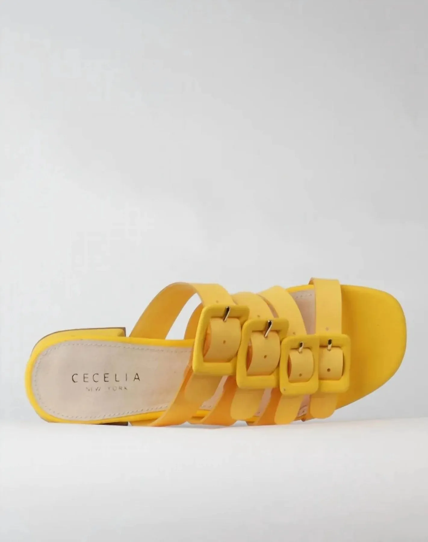 Cecelia New York Lexington Yellow Buckle Straps Open Toe Heel Slide Sandals
