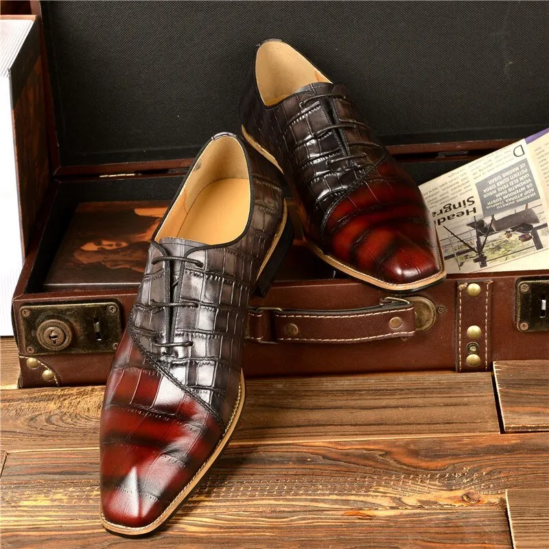 Croc-Embossed Veltique Lace-ups
