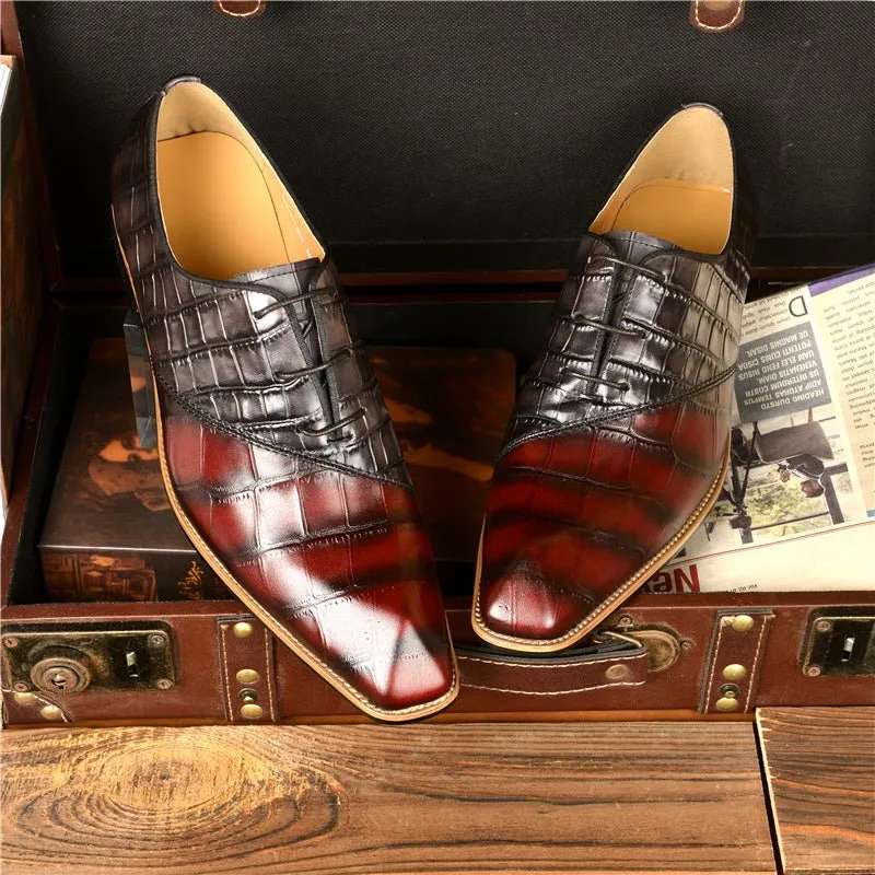 Croc-Embossed Veltique Lace-ups