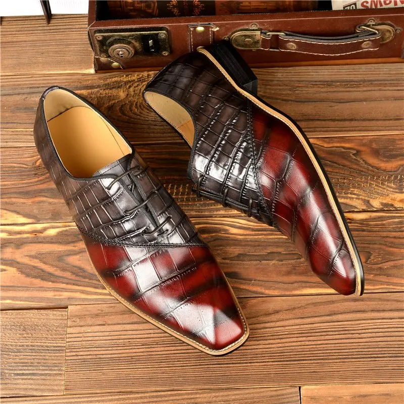 Croc-Embossed Veltique Lace-ups