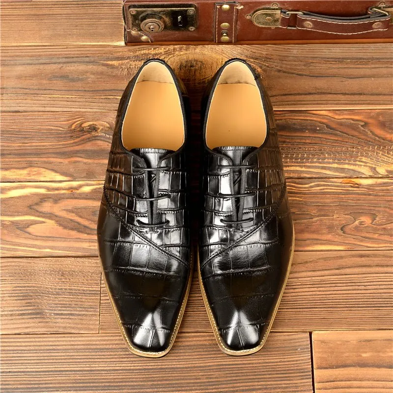 Croc-Embossed Veltique Lace-ups