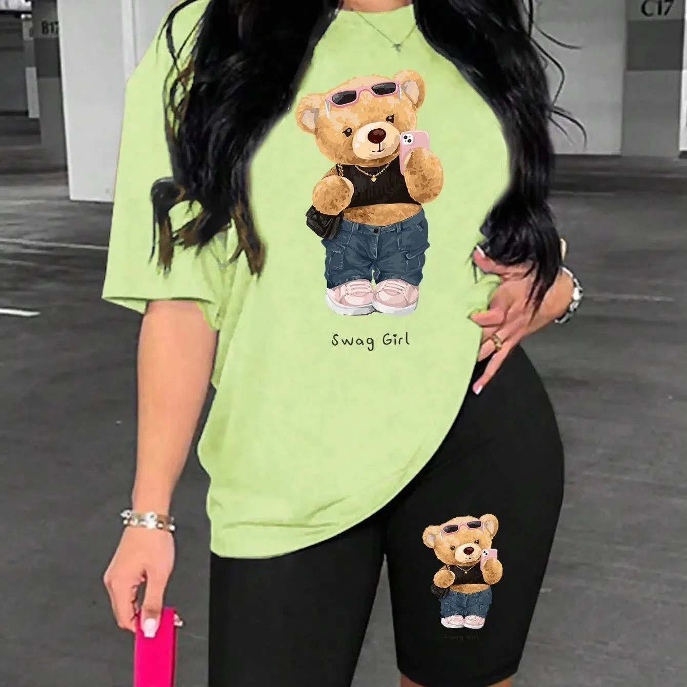 Cute And Fashionable Plush Bear Woman Shorts Set Comfy Style