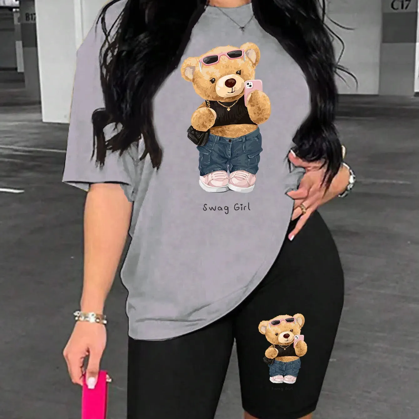 Cute And Fashionable Plush Bear Woman Shorts Set Comfy Style