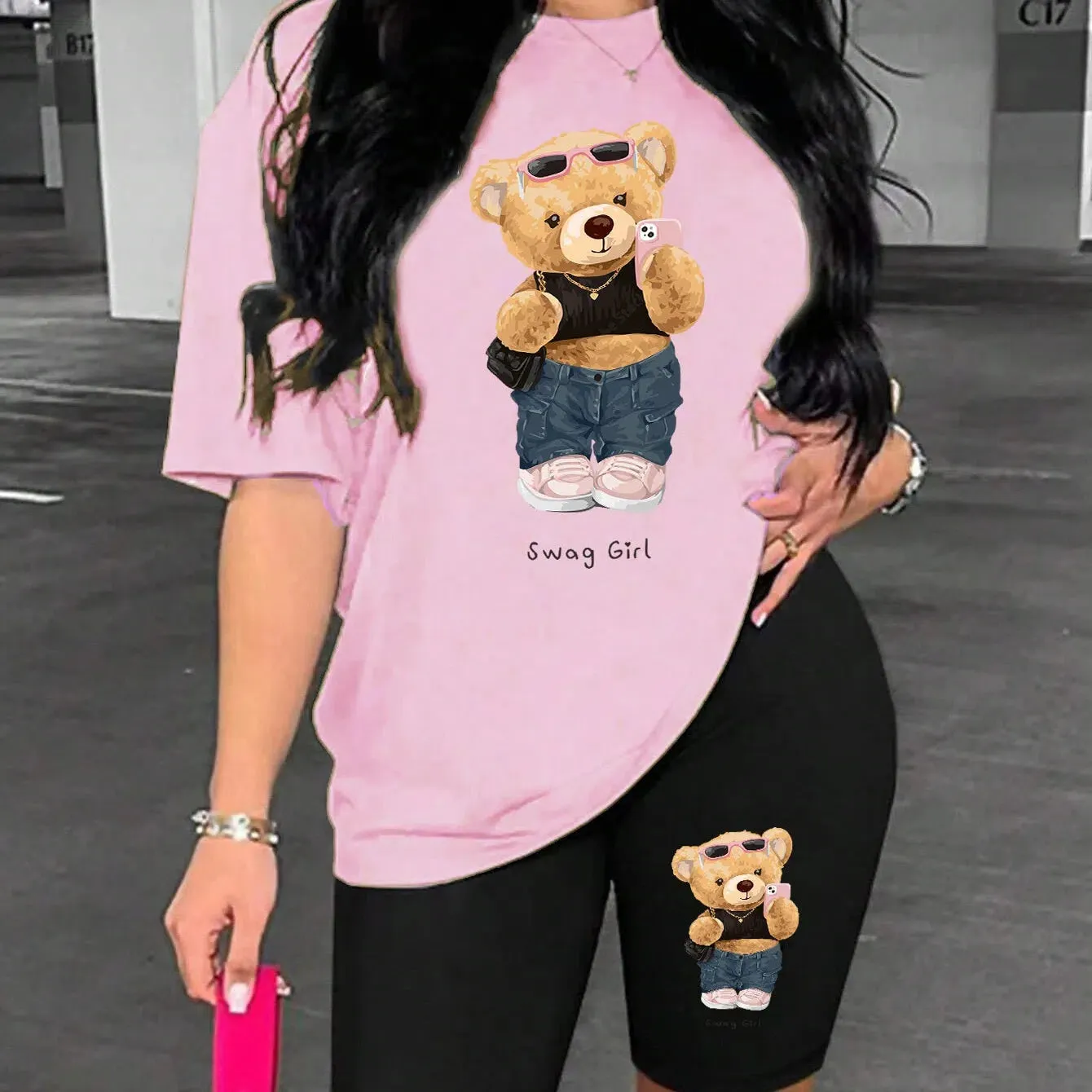 Cute And Fashionable Plush Bear Woman Shorts Set Comfy Style
