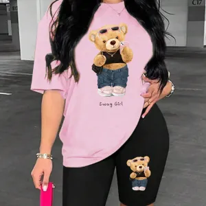 Cute And Fashionable Plush Bear Woman Shorts Set Comfy Style