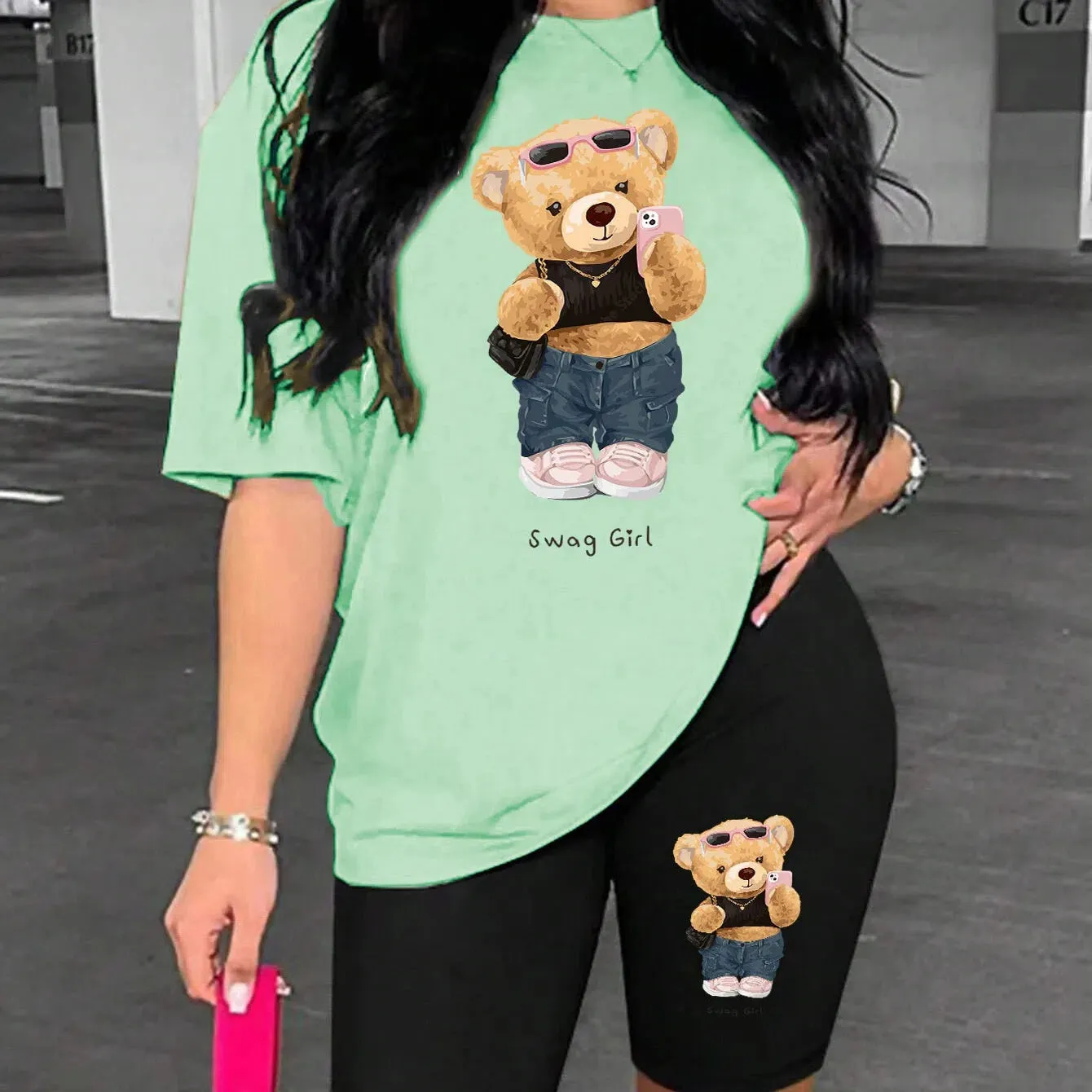 Cute And Fashionable Plush Bear Woman Shorts Set Comfy Style