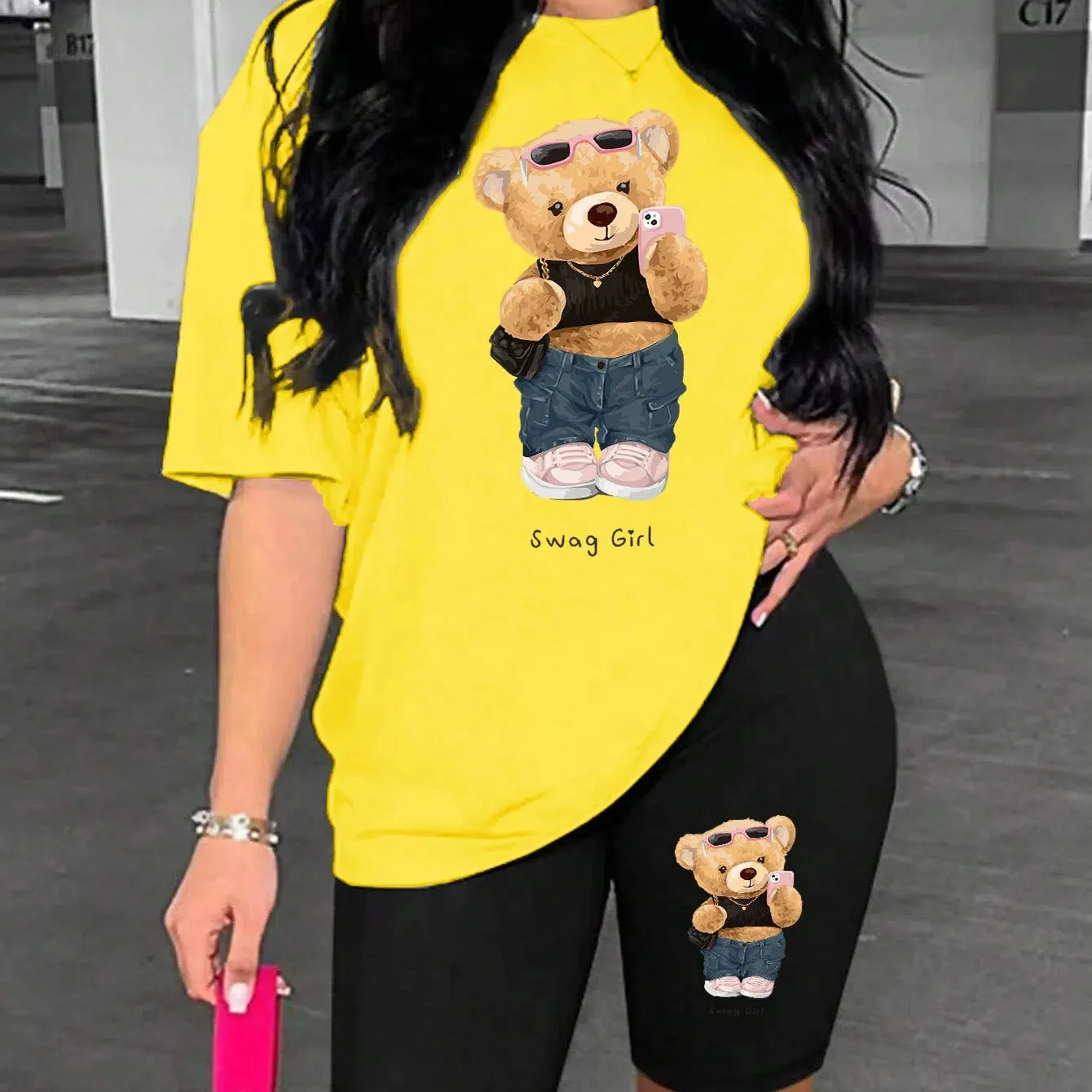 Cute And Fashionable Plush Bear Woman Shorts Set Comfy Style