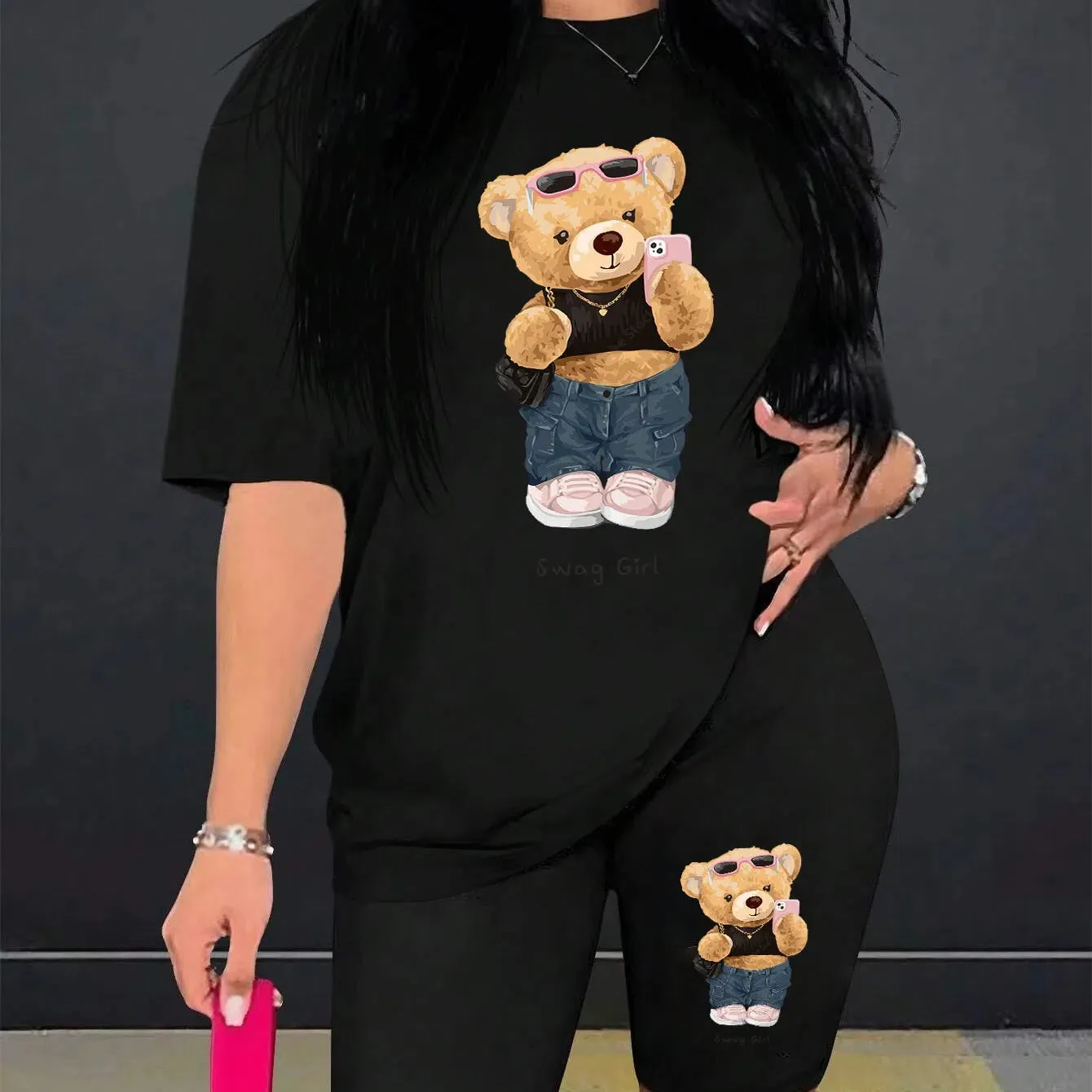 Cute And Fashionable Plush Bear Woman Shorts Set Comfy Style