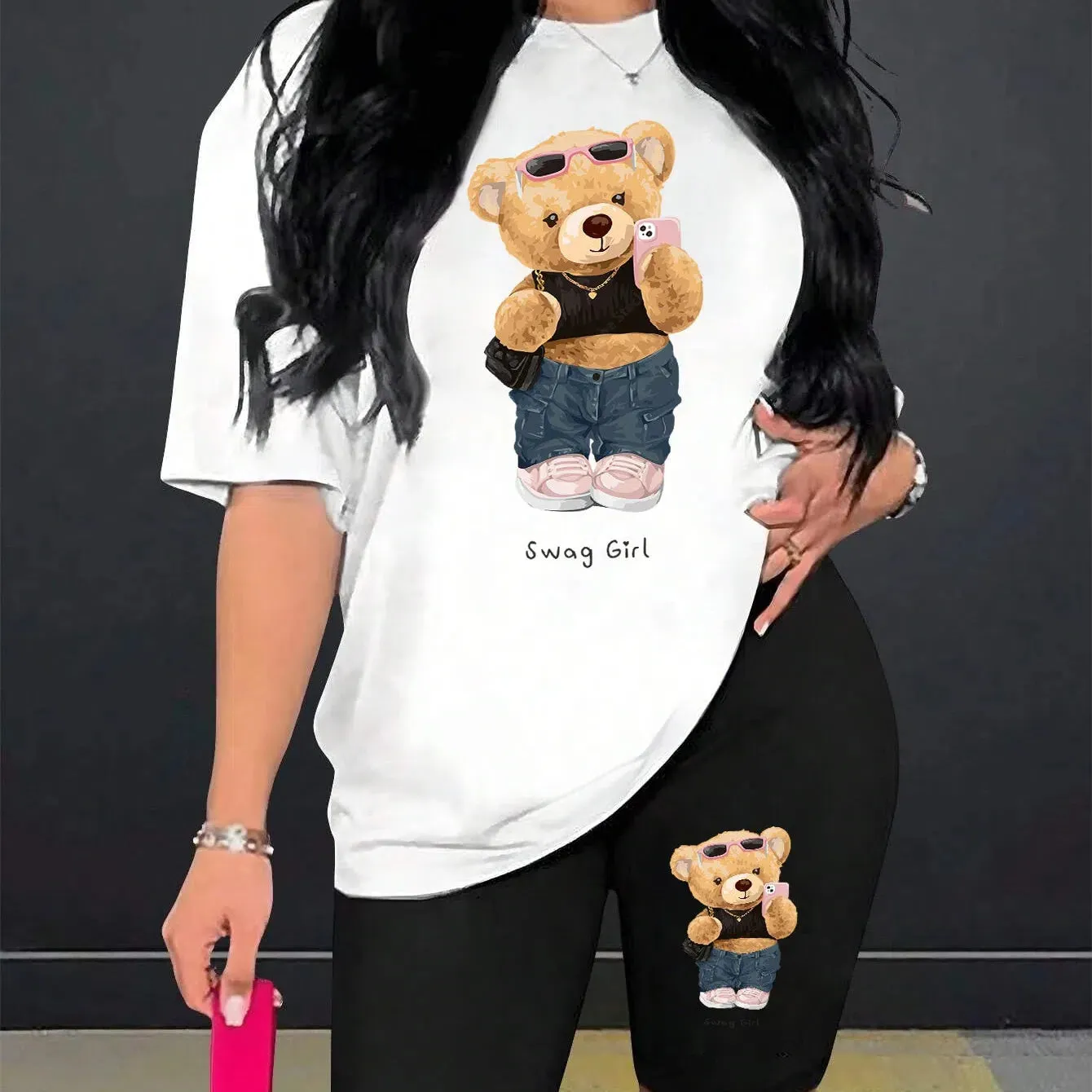 Cute And Fashionable Plush Bear Woman Shorts Set Comfy Style