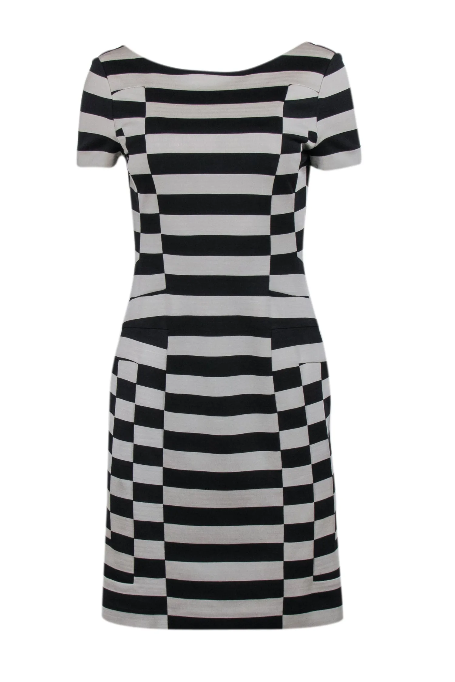 Diane von Furstenberg - Black & Beige Striped V-Back Sheath Dress Sz 6