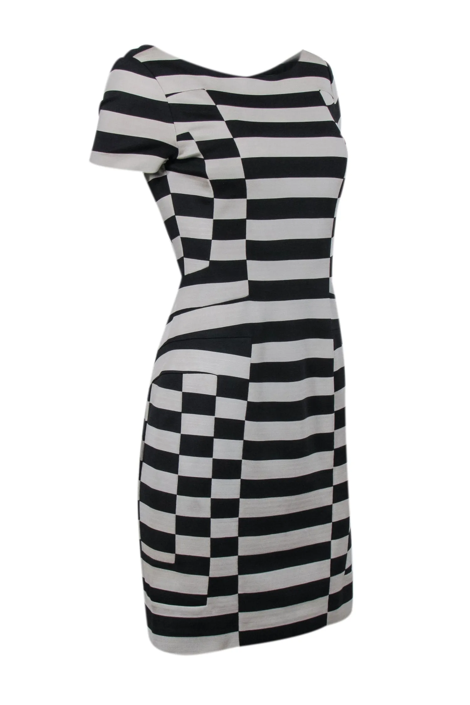 Diane von Furstenberg - Black & Beige Striped V-Back Sheath Dress Sz 6