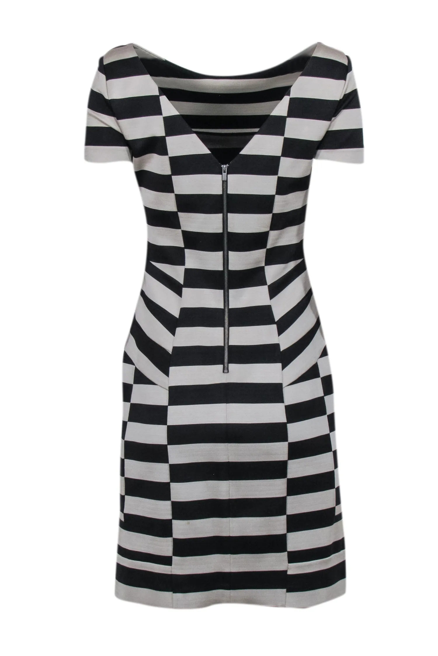 Diane von Furstenberg - Black & Beige Striped V-Back Sheath Dress Sz 6