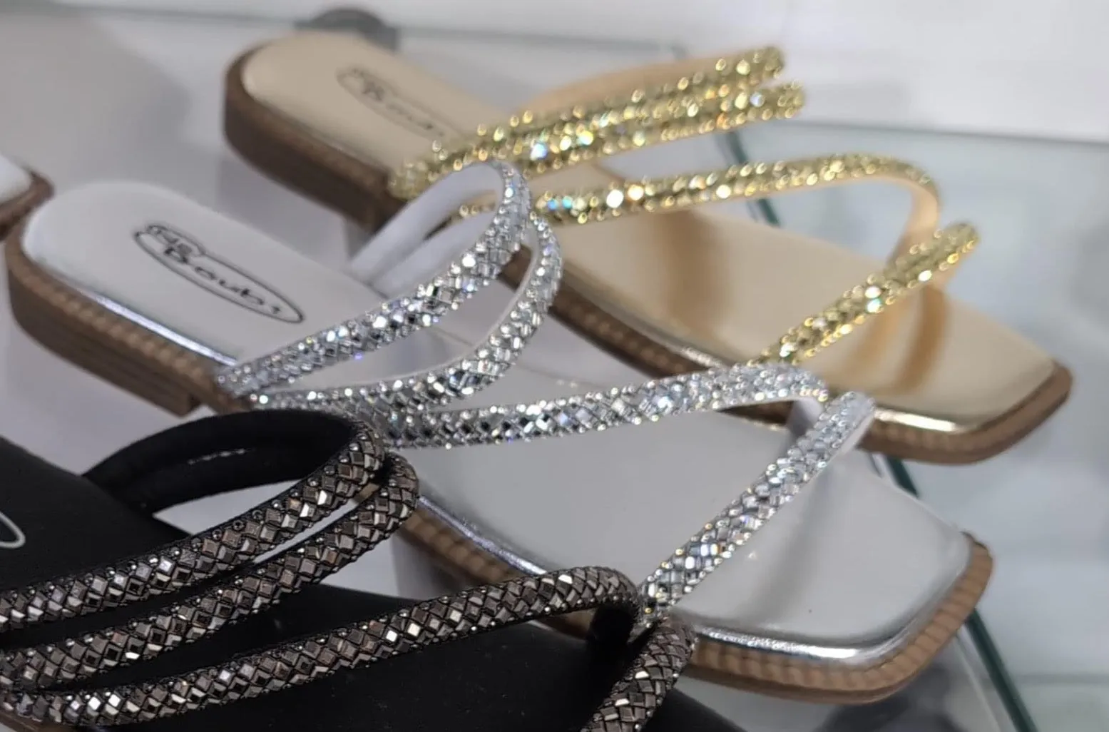 GIA SILVER DIAMANTE STRAPPY SLIDERS
