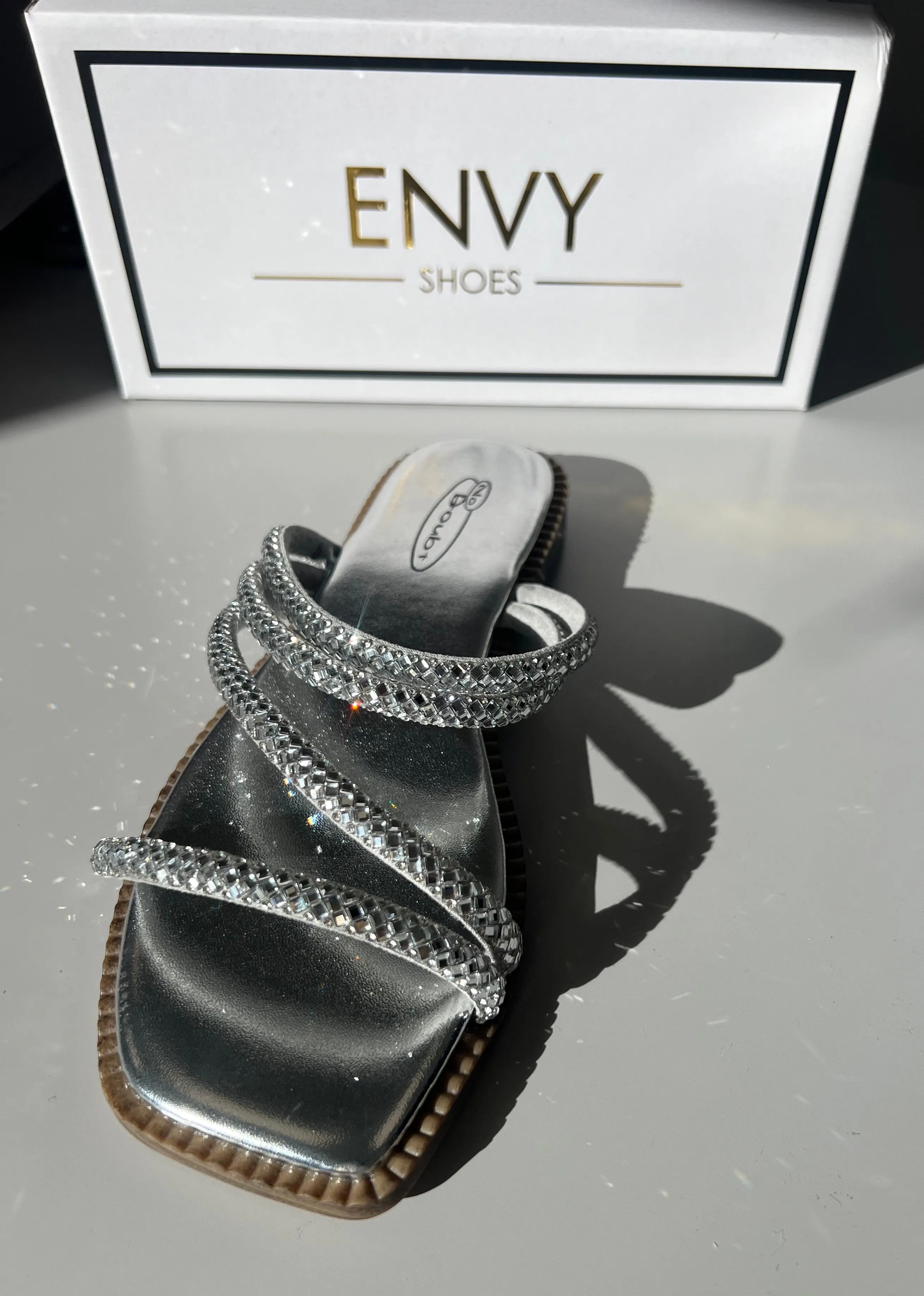 GIA SILVER DIAMANTE STRAPPY SLIDERS