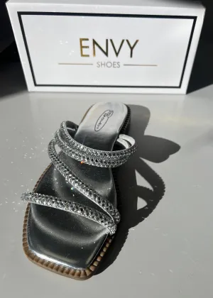 GIA SILVER DIAMANTE STRAPPY SLIDERS