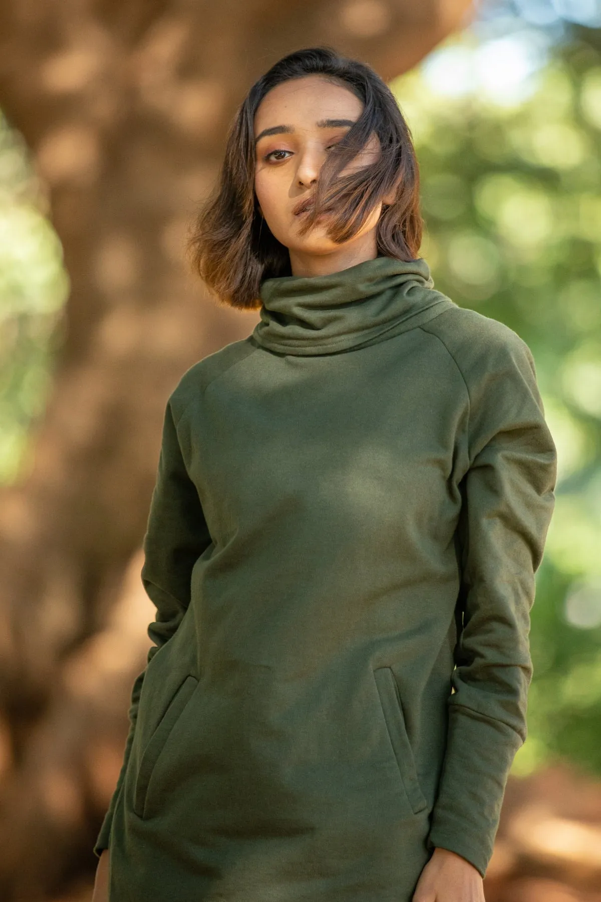 Hailey Pullover Dress for Winter - Olive Green