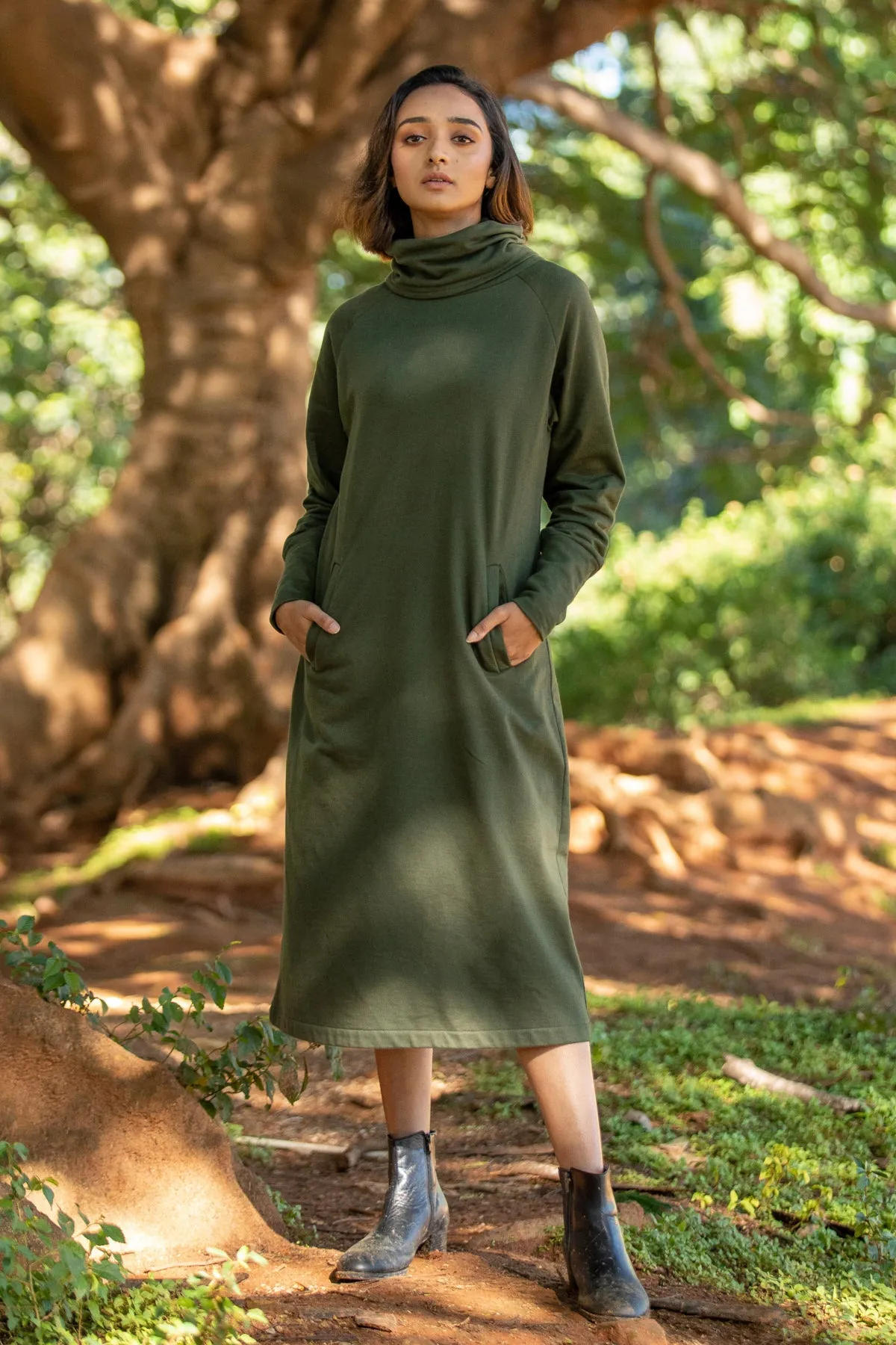 Hailey Pullover Dress for Winter - Olive Green