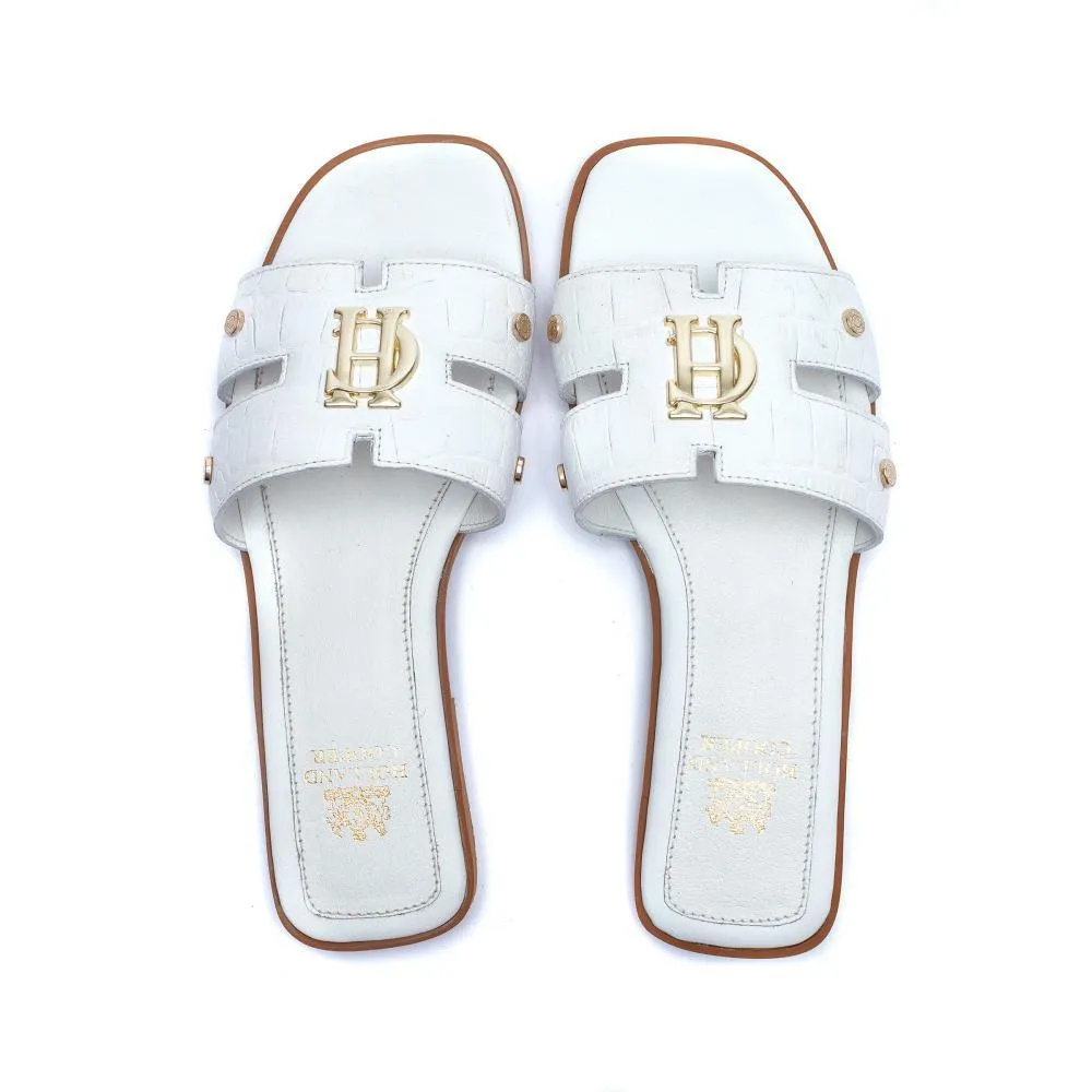 Holland Cooper Monogram Ladies Sliders - White Croc