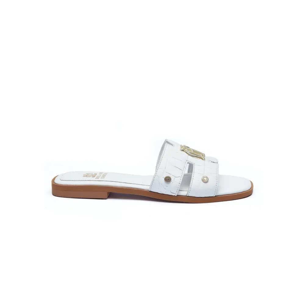 Holland Cooper Monogram Ladies Sliders - White Croc