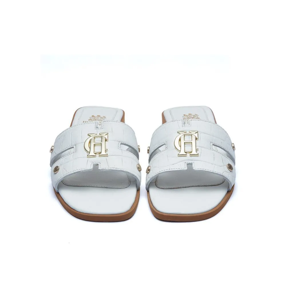 Holland Cooper Monogram Ladies Sliders - White Croc