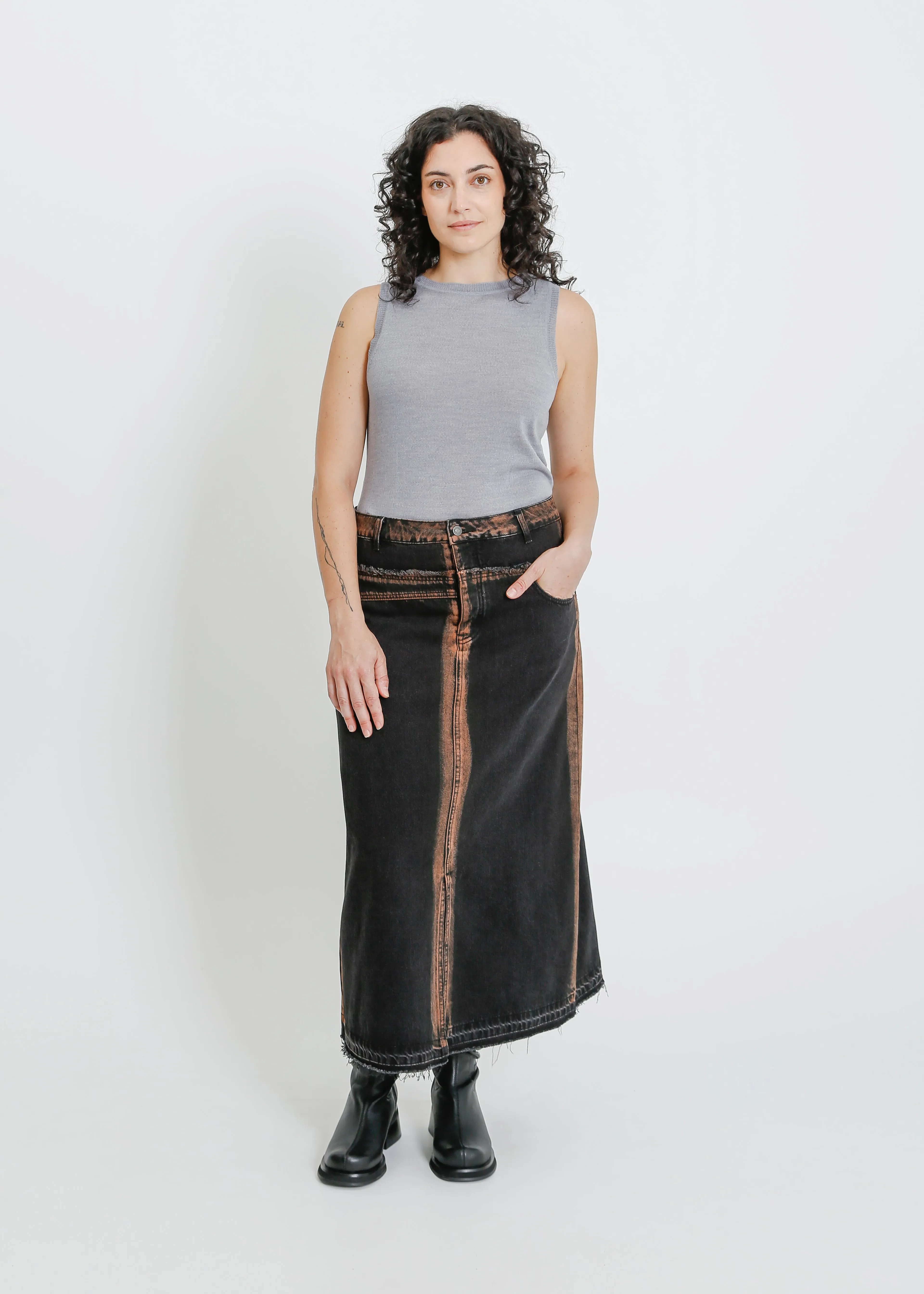 INDIO DENIM SKIRT / BLACK-ORANGE