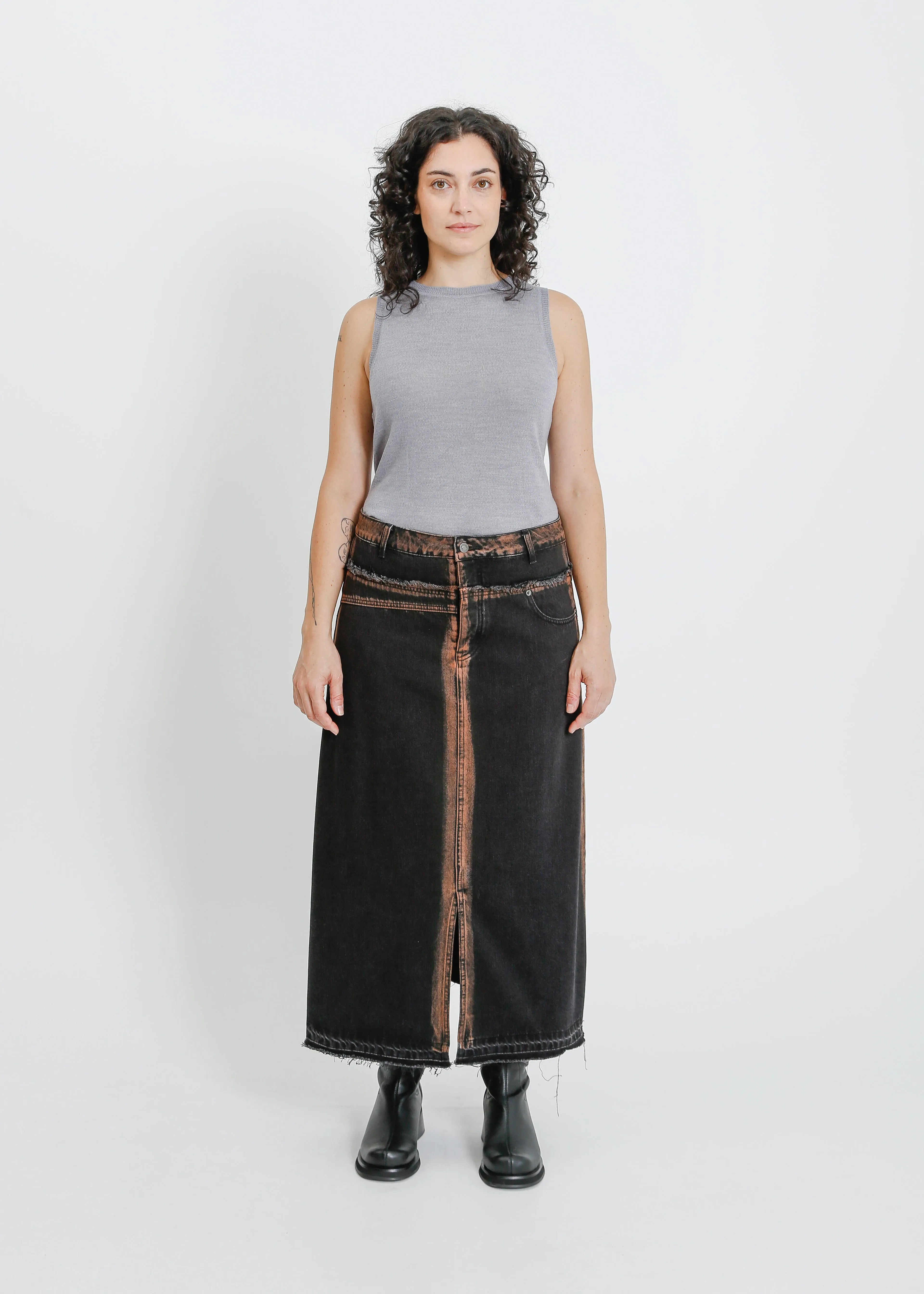 INDIO DENIM SKIRT / BLACK-ORANGE