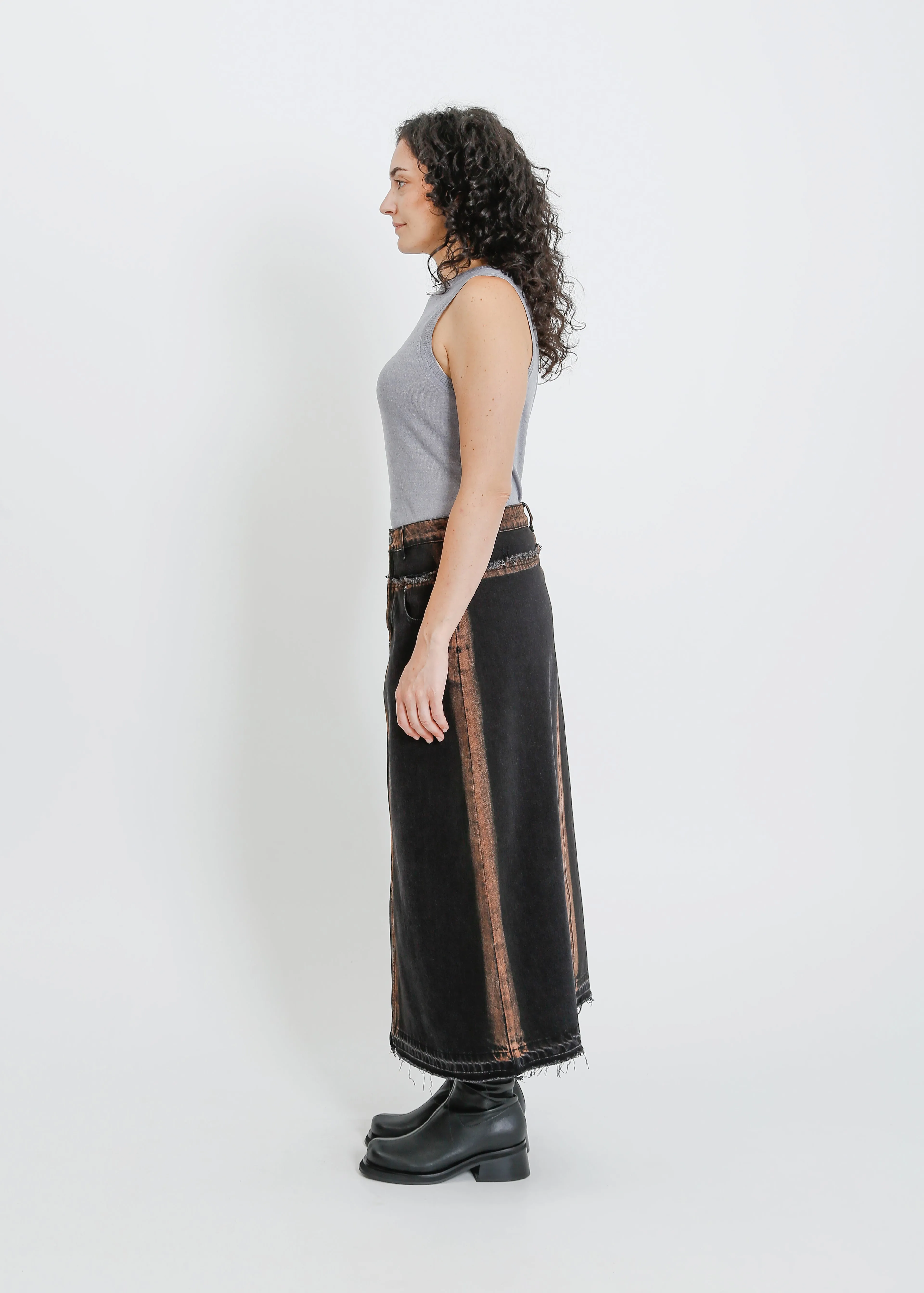 INDIO DENIM SKIRT / BLACK-ORANGE