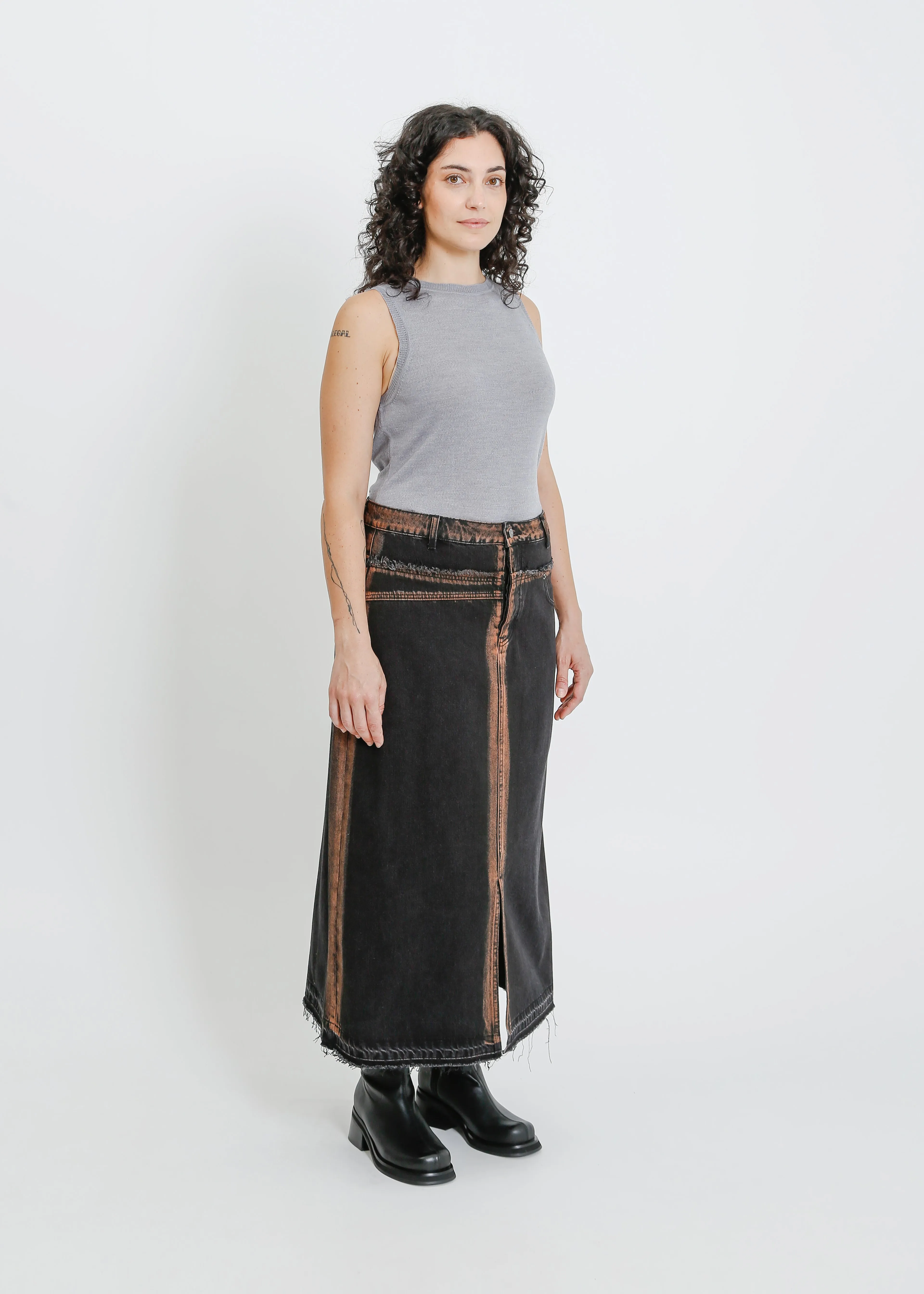 INDIO DENIM SKIRT / BLACK-ORANGE