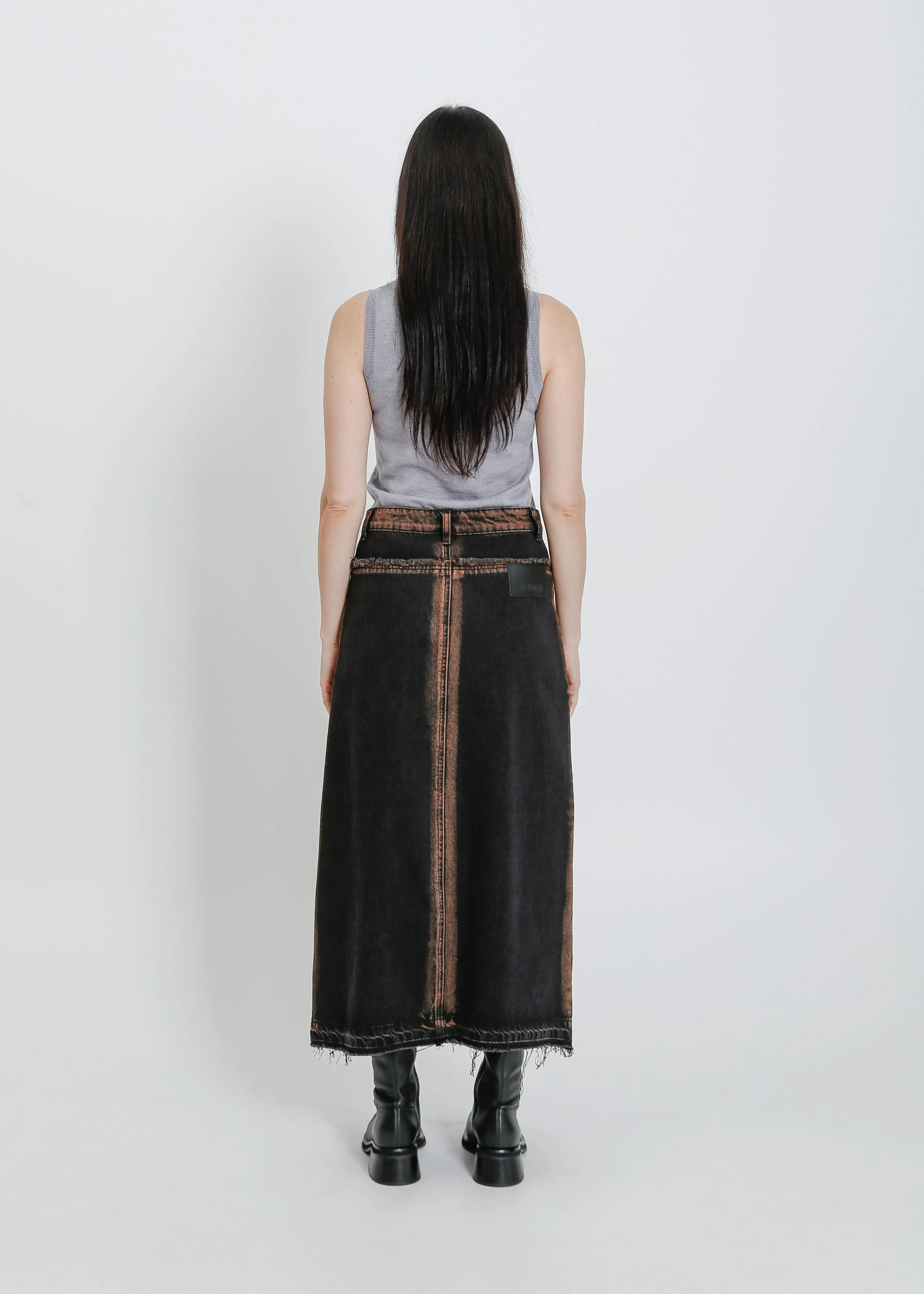 INDIO DENIM SKIRT / BLACK-ORANGE