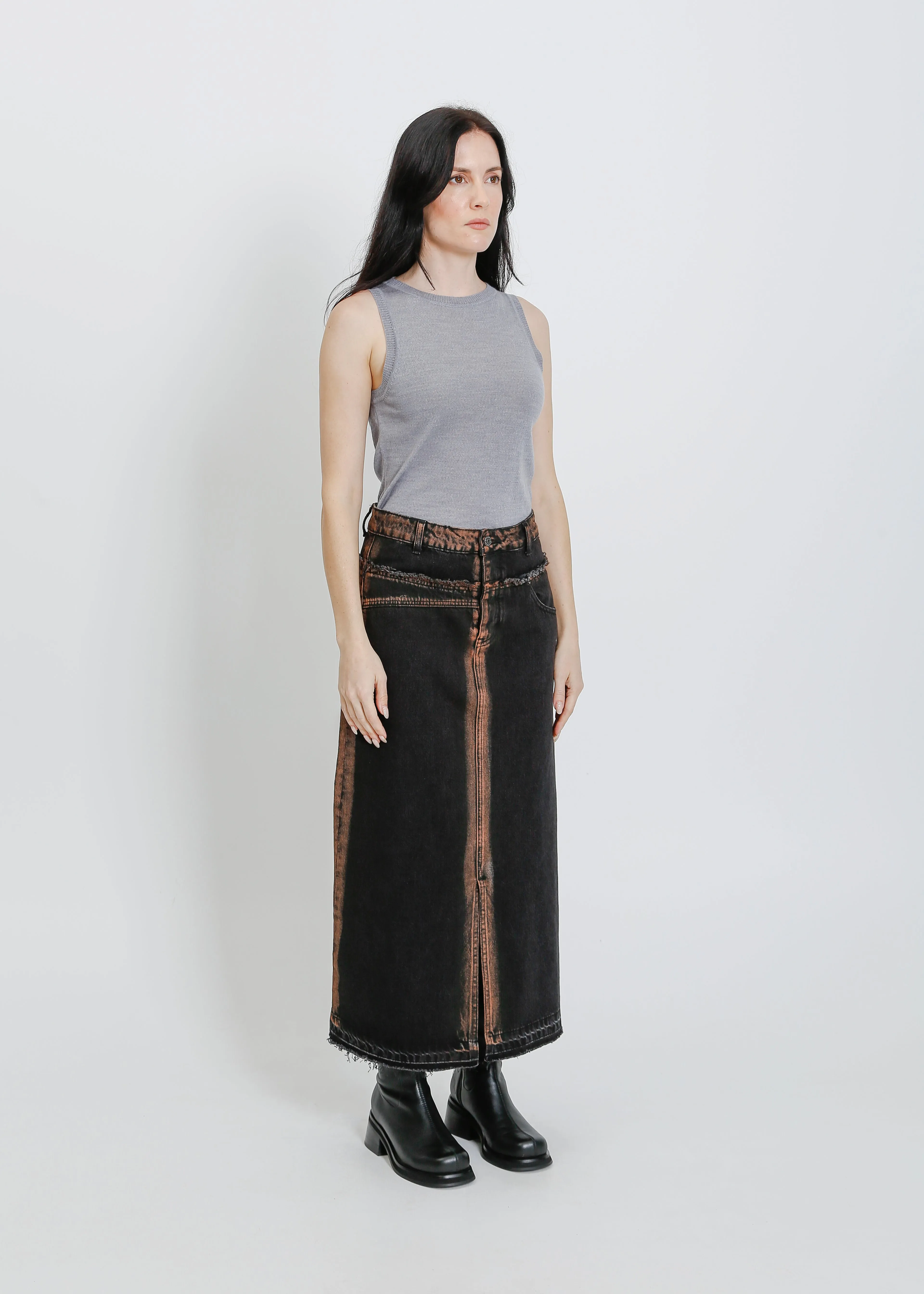 INDIO DENIM SKIRT / BLACK-ORANGE