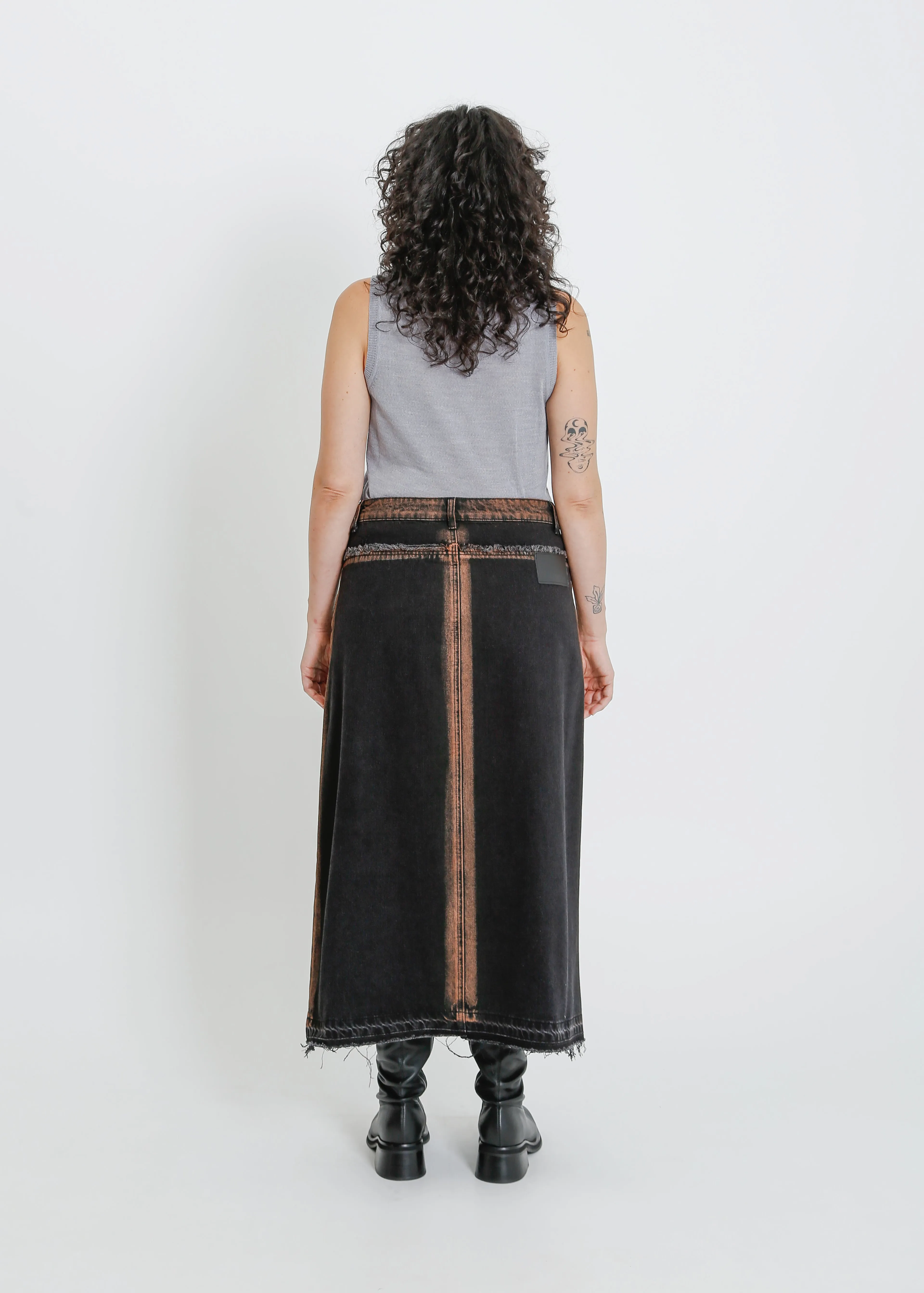 INDIO DENIM SKIRT / BLACK-ORANGE