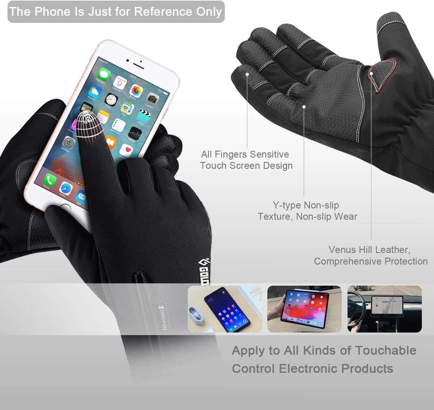 Jeniulet 100% Waterproof Winter Gloves -30℉ Warm Windproof All Fingers Touch Screen Gloves for Men Skiing and Outdoor Work